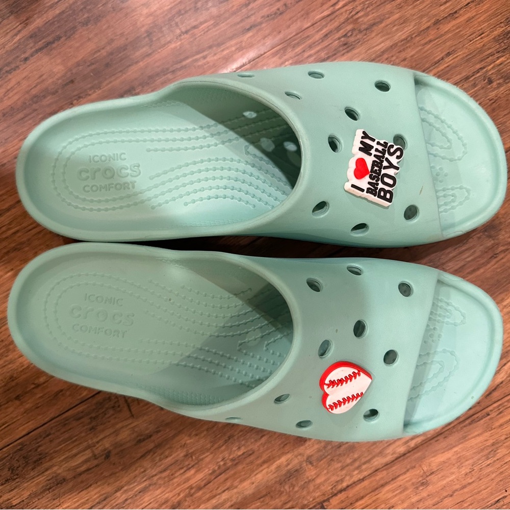 CROCS women Mint Green platform Slide Sandals